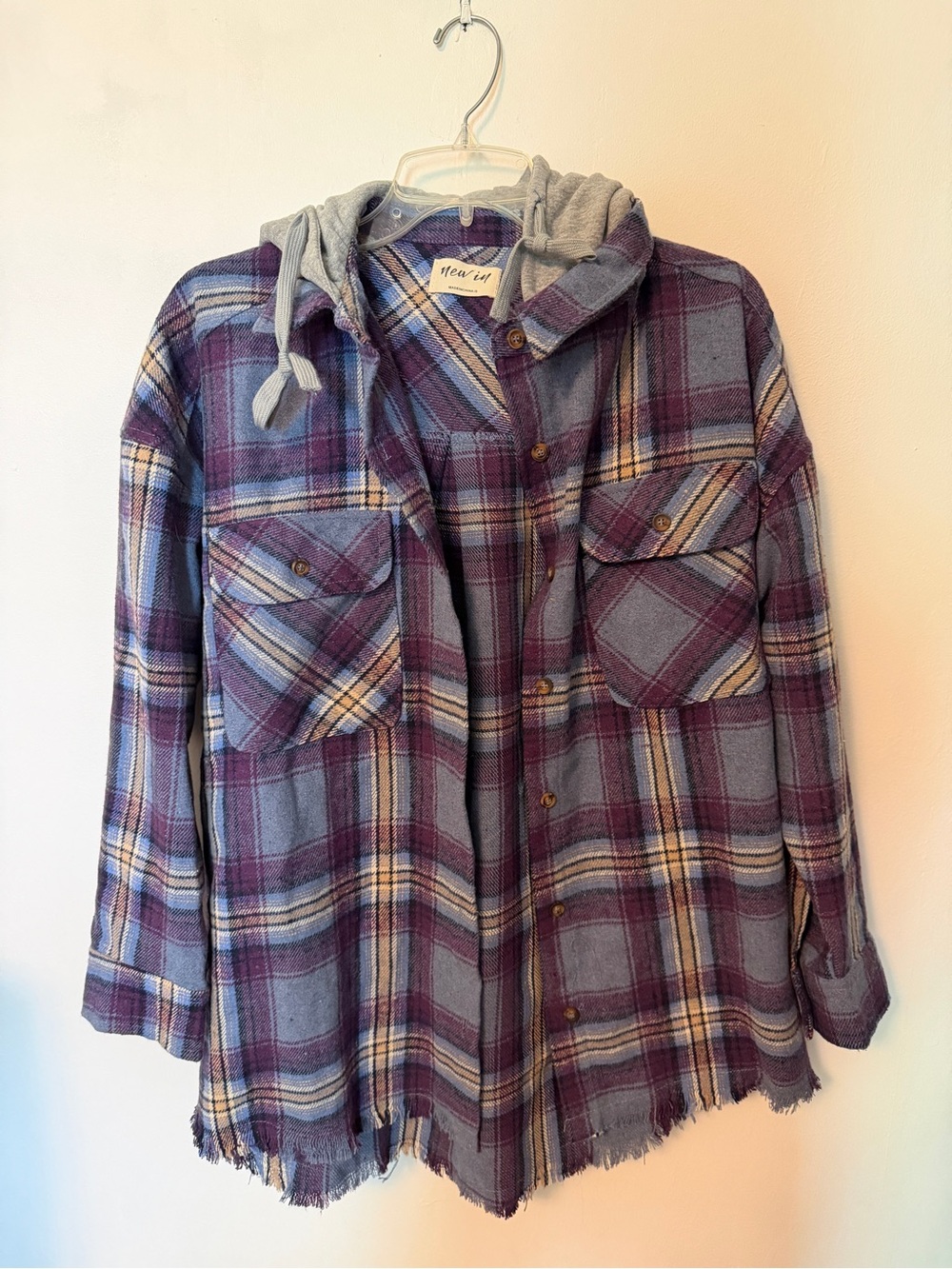 Plaid Hooded Utility Jacket in Purple and Gray